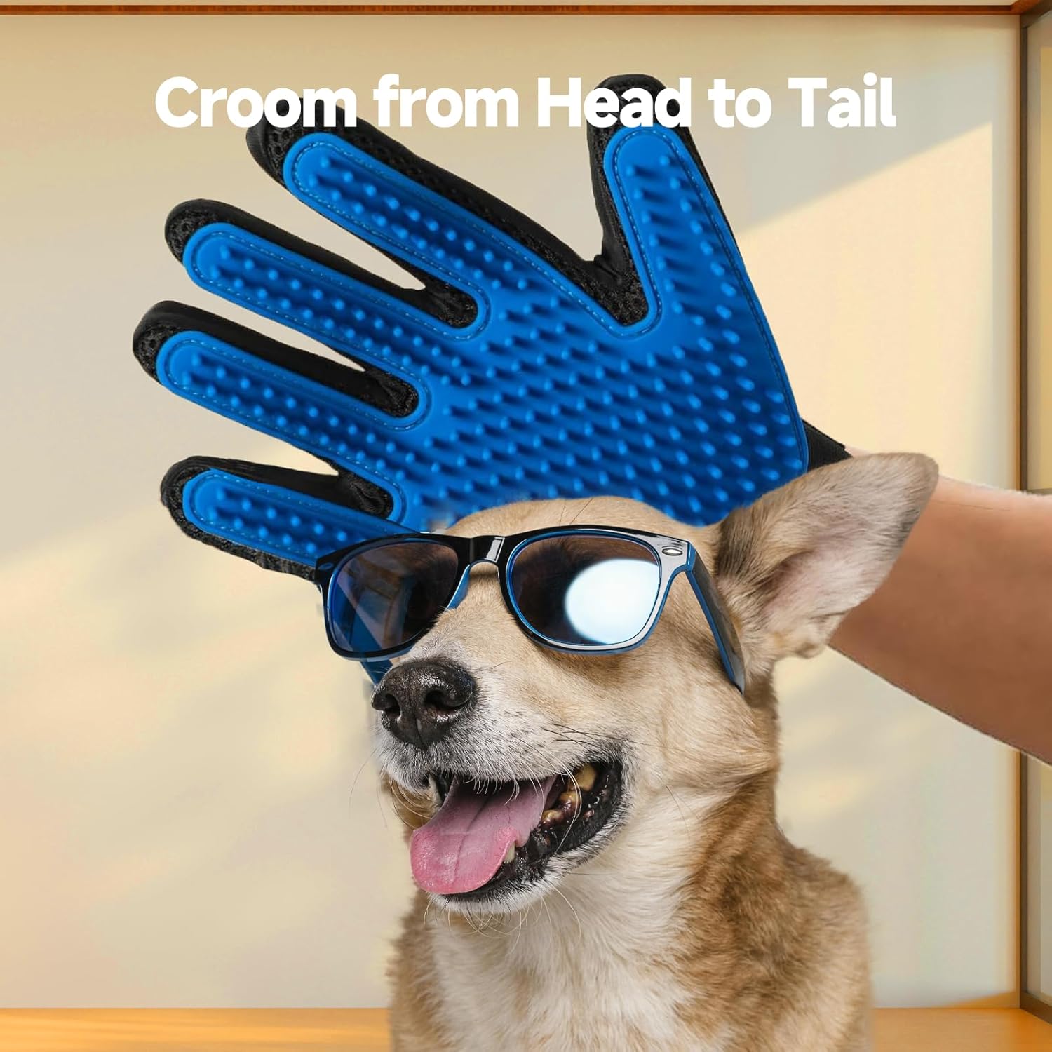 Pet Hair Removal Glove for Dogs & Cats, 2-in-1 Deshedding Brush & Mass