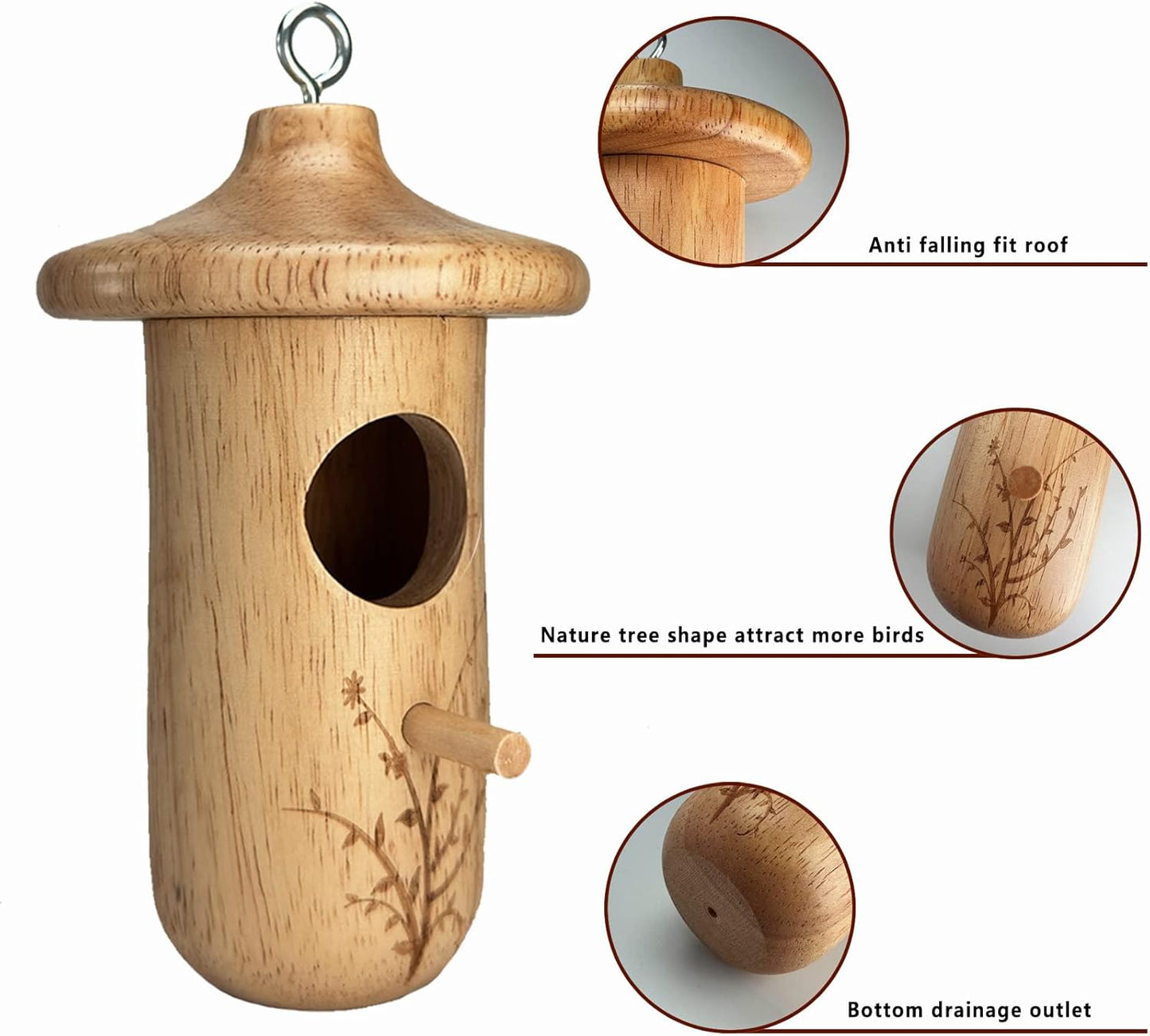 Hummingbird House, 3Pcs Humming Bird House for Outside Hanging, Natural Wooden Hummingbird Nest, Gardening Gifts Home Decoration
