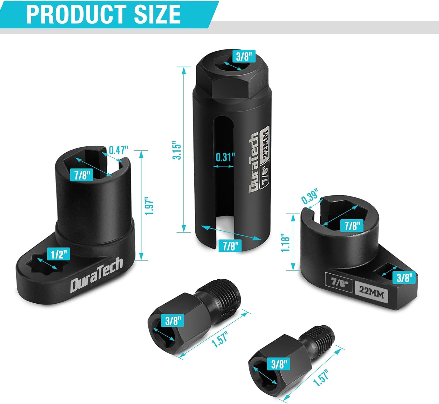 DURATECH 5PCS O2 Oxygen Sensor Socket Thread Chaser Set, 3/8" 1/2" Dri