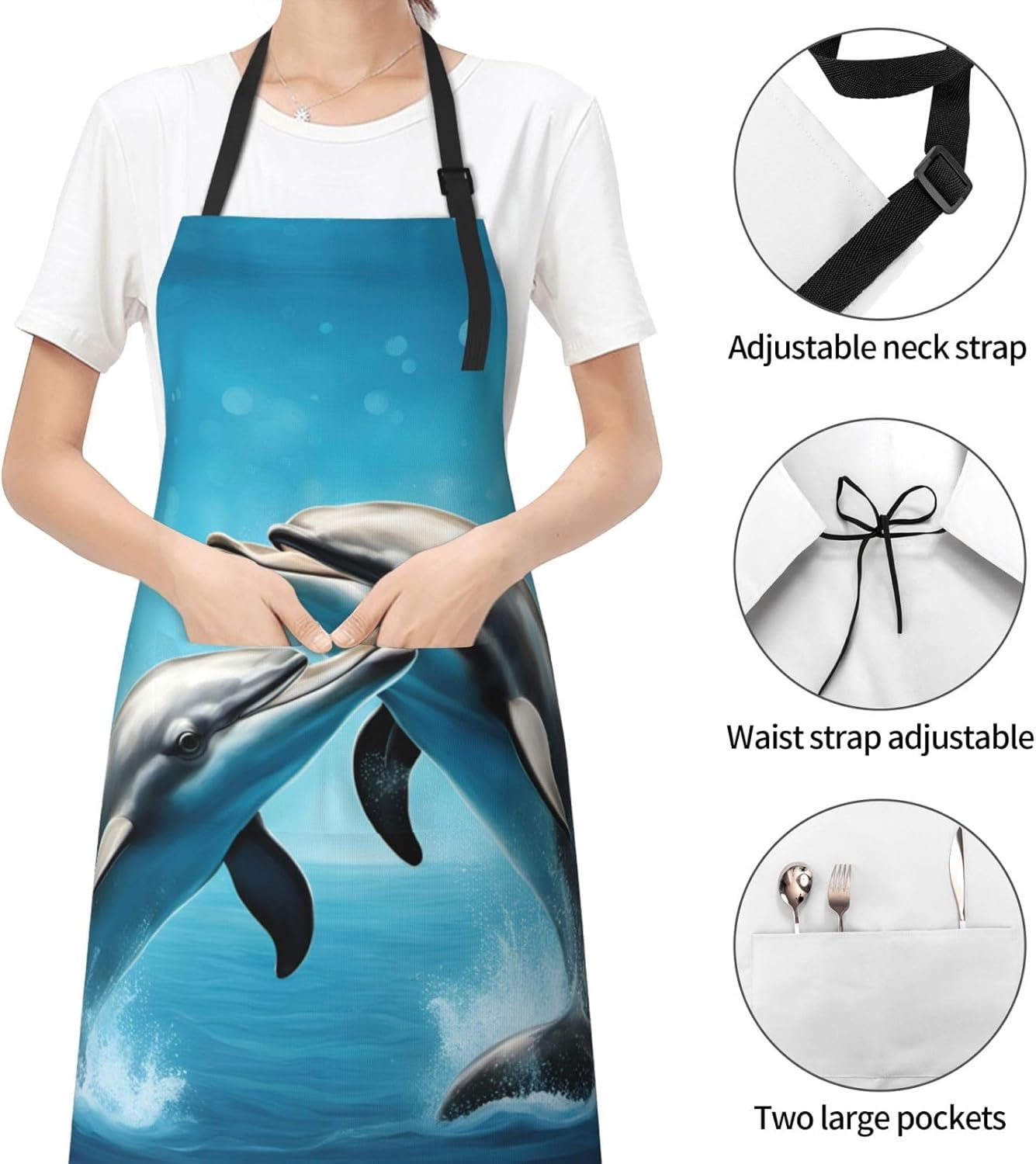 Dolphins in Love print Waterproof chef's apron with pocket apron for k