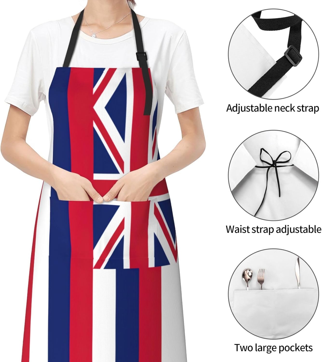 Hawaii Flag Print Laundry apron 28x33 In Waterproof Kitchen Apron with Pockets for Cooking Baking