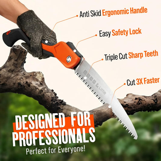 GROWIT Folding Camping saw 11 Inch - Heavy Duty Pruning Saw with Tripl