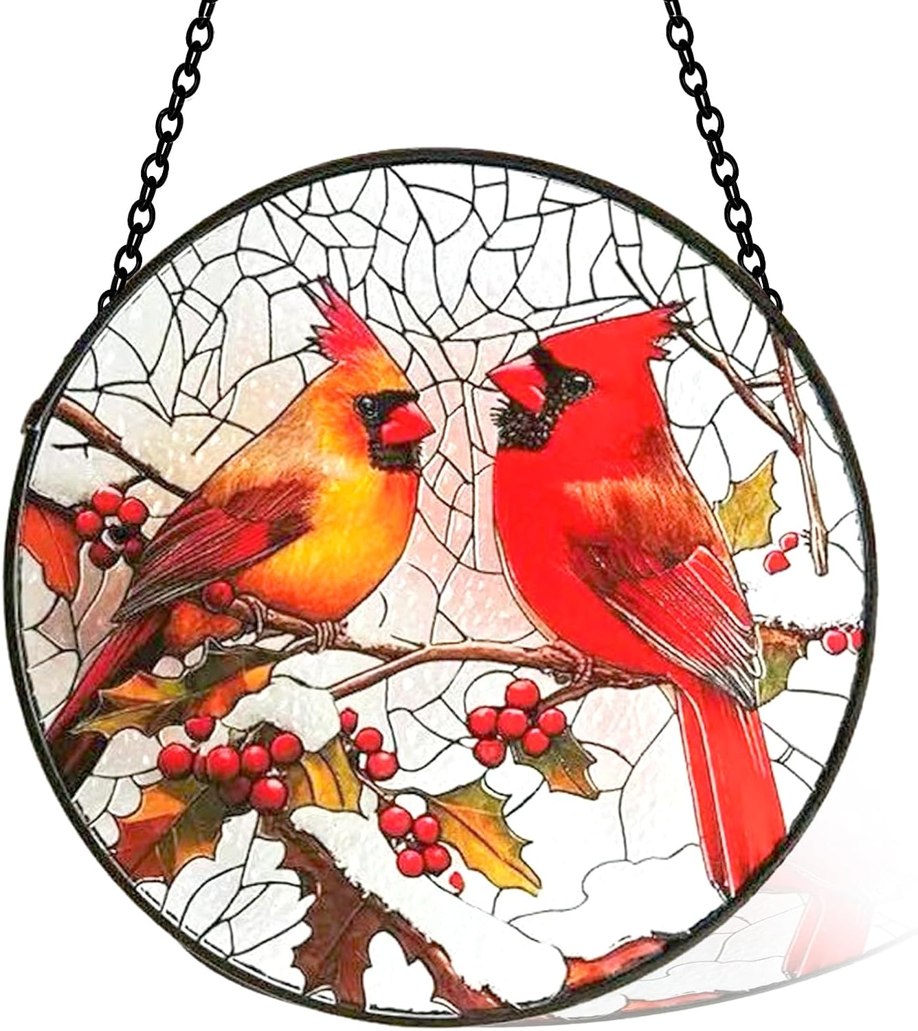 6 Inch Stain Glass Window Hanging, Window Suncatcher with Metal Chain, Cardinal Suncatcher Stained Glass for Bird Lovers Women, Garden, Home, Housewarming Gifts