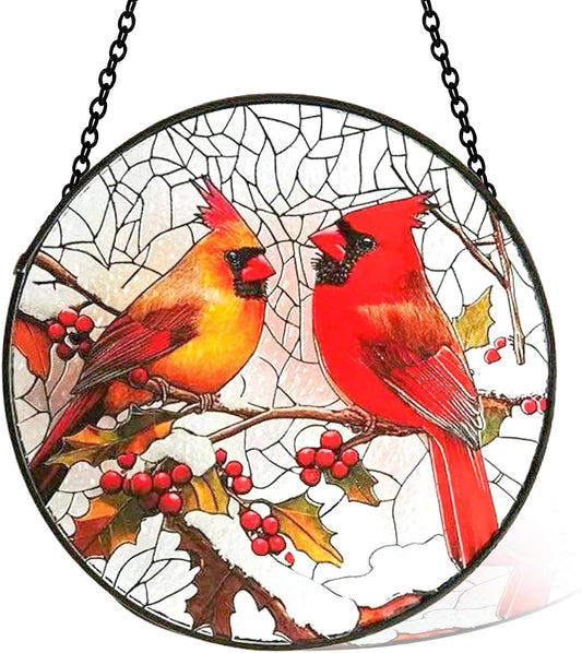 6 Inch Stain Glass Window Hanging, Window Suncatcher with Metal Chain, Cardinal Suncatcher Stained Glass for Bird Lovers Women, Garden, Home, Housewarming Gifts