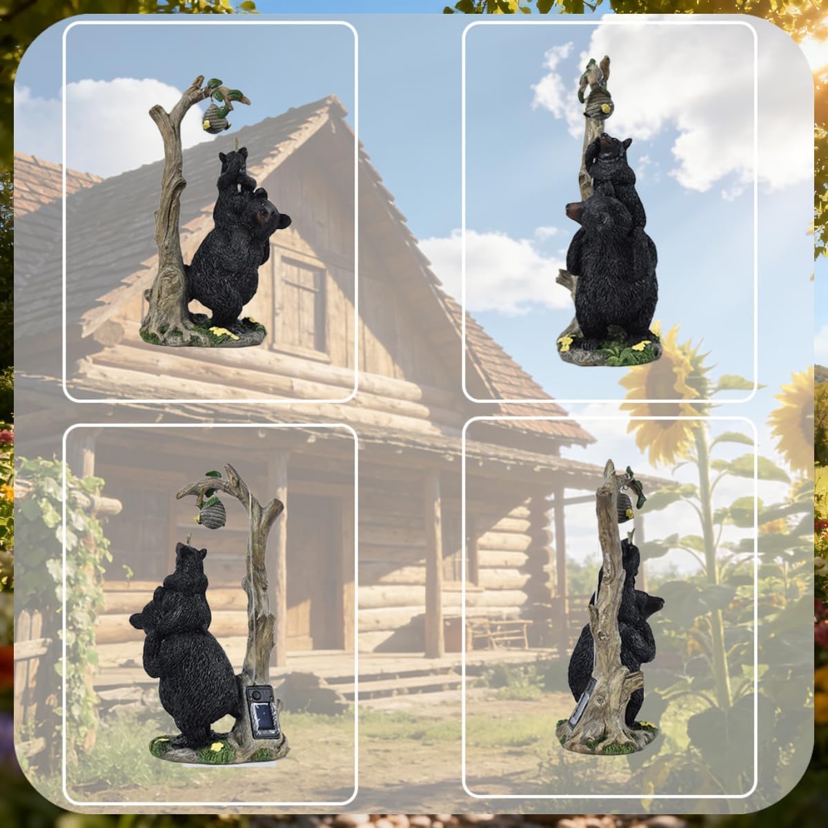 Retro Animal Statues, an Outdoor Fun Honeycomb Bear Solar lamp with a Unique Style, as a Distinctive Home Decoration Item, Placed in The Courtyard or Garden, with Lighting Function