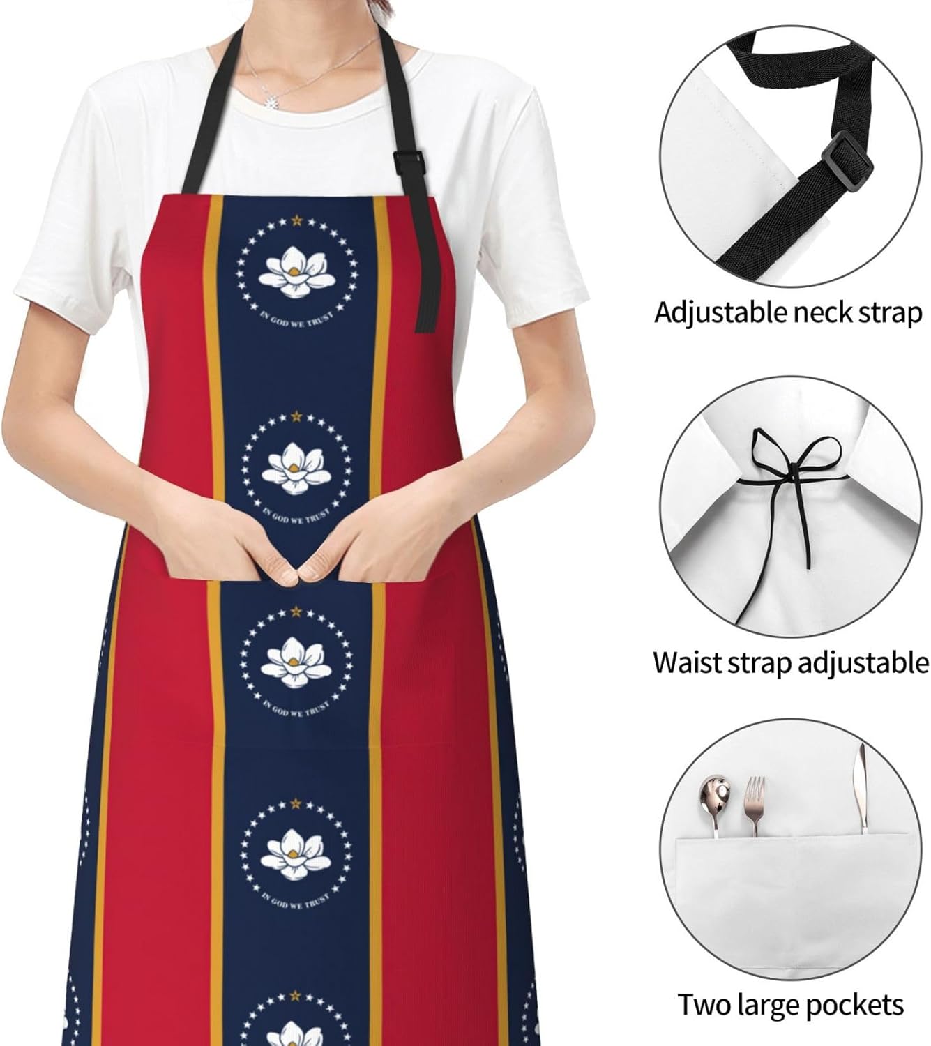 Mississippi State Flag print Waterproof chef's apron with pocket apron for kitchen cooking baking barbecue and gardening