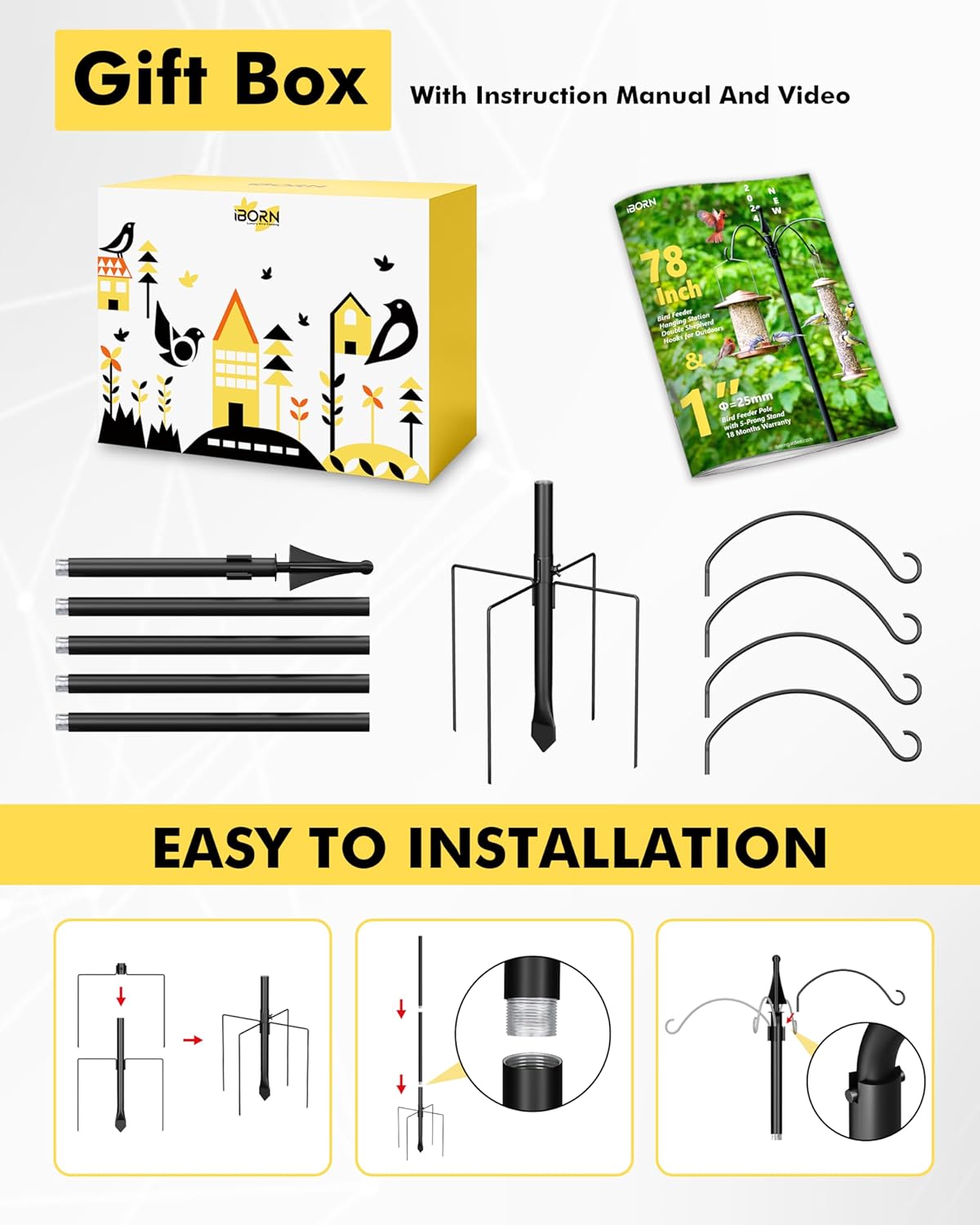iBorn Bird Feeders Hanging Station 78Inch Wild Bird Feeding Station Po