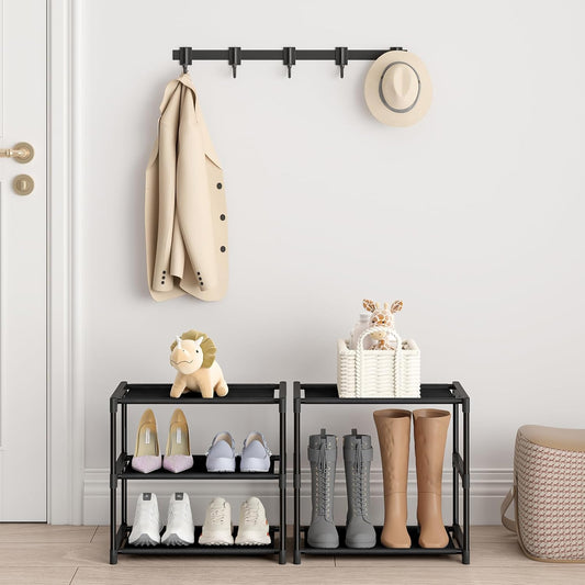 3 Tier Extra Small Shoe Rack (16.3" Wide), Narrow Stackable Shoe Shelf for Kids Toddler Adult, Ultra-Lightweight Shoe Rack Stand for Closet Dorm Bedroom Storage Organizer, Entryway