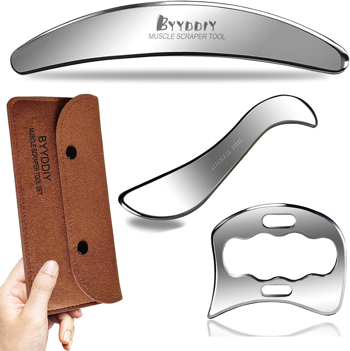 BYYDDIY 3 in 1 Stainless Steel Muscle Scraper Tools Set,Scraping Massa