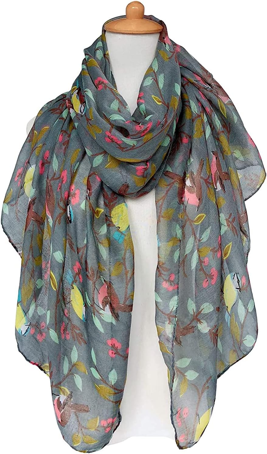 GERINLY Scarfs for Women Lightweight Floral Birds Print Cotton Scarves