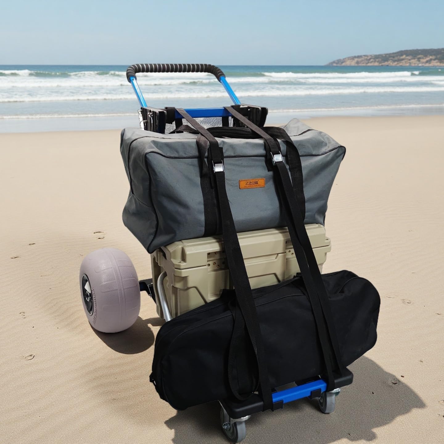 Beach Cart Foldable Fishing Trolley with 12 inch Balloon Wheels for Sa