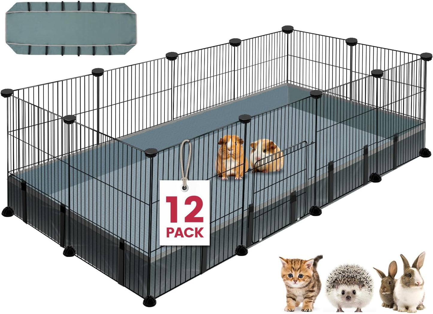 12 Panels Small Animal Playpen, 48" x 24" x 16" Pet Playpen with Water