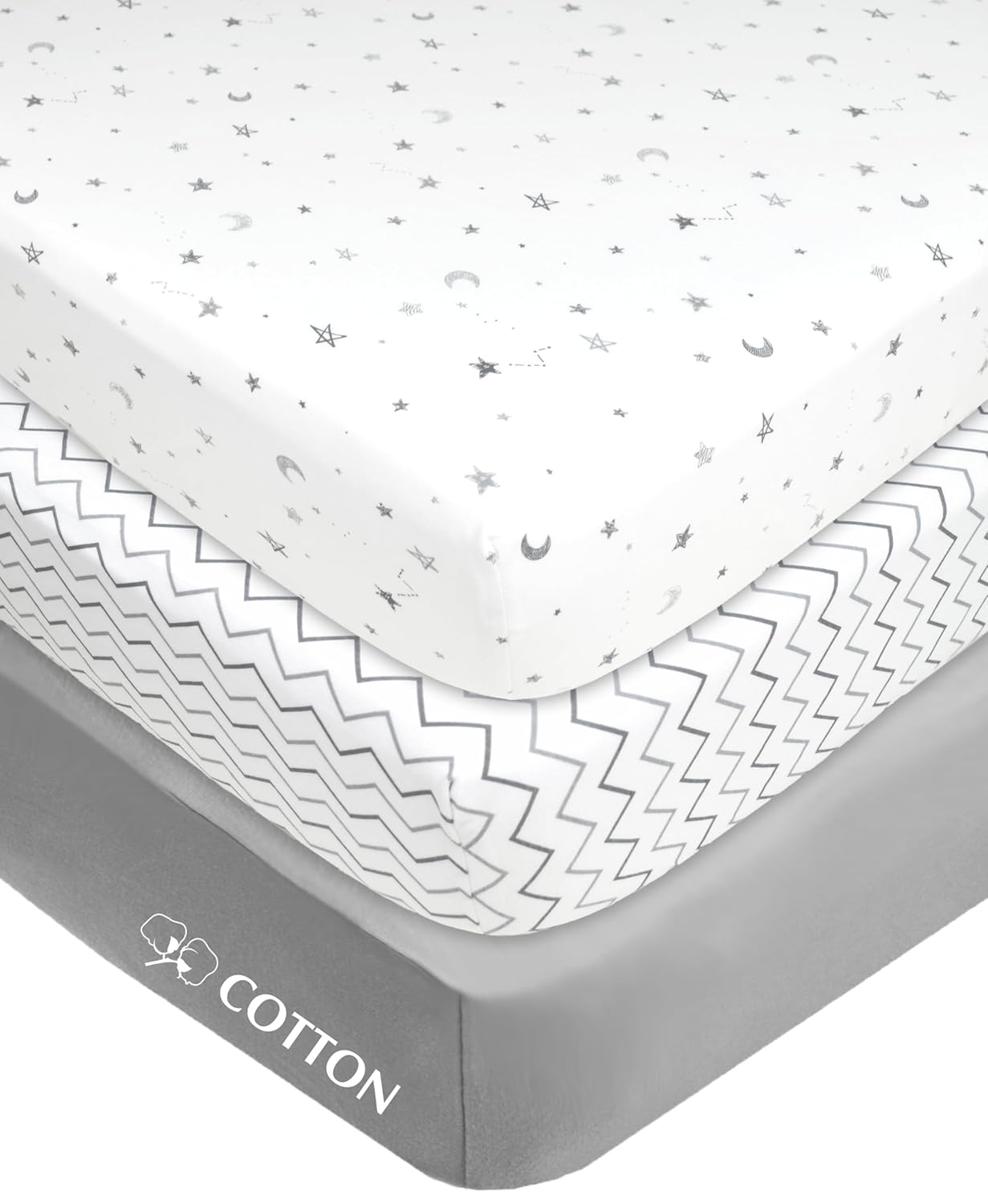 American Baby Company 3 Pack 100% Natural Cotton Fitted Mini Crib Shee