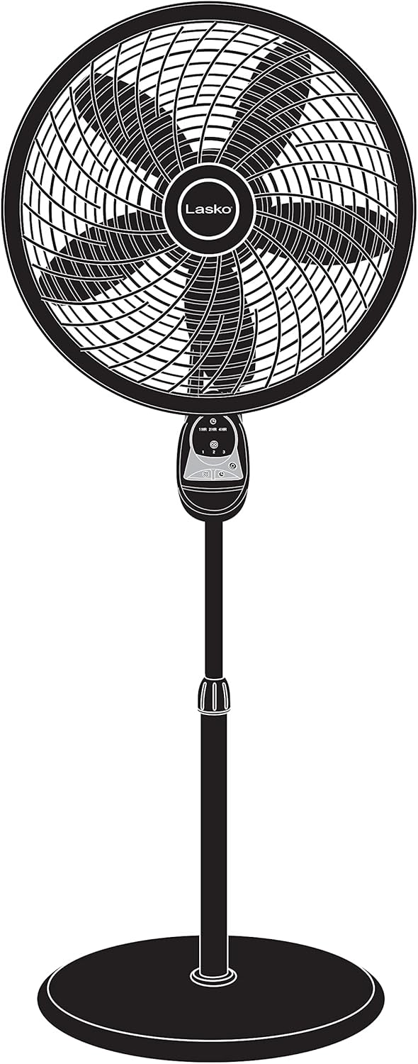 Lasko Oscillating Cyclone Pedestal Fan, Adjustable Height, Timer, Remote Control, 3 Speeds, for Bedroom, Living Room, Home Office, 18", Black, 1843