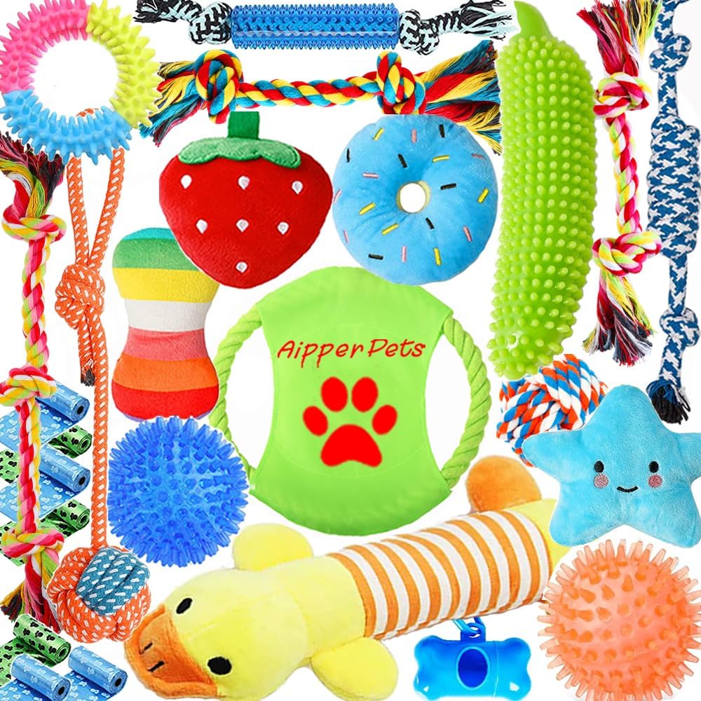 Dog Toys 25 Pack for Fun and Teeth Cleaning, Puppy Chew Toys Pack with
