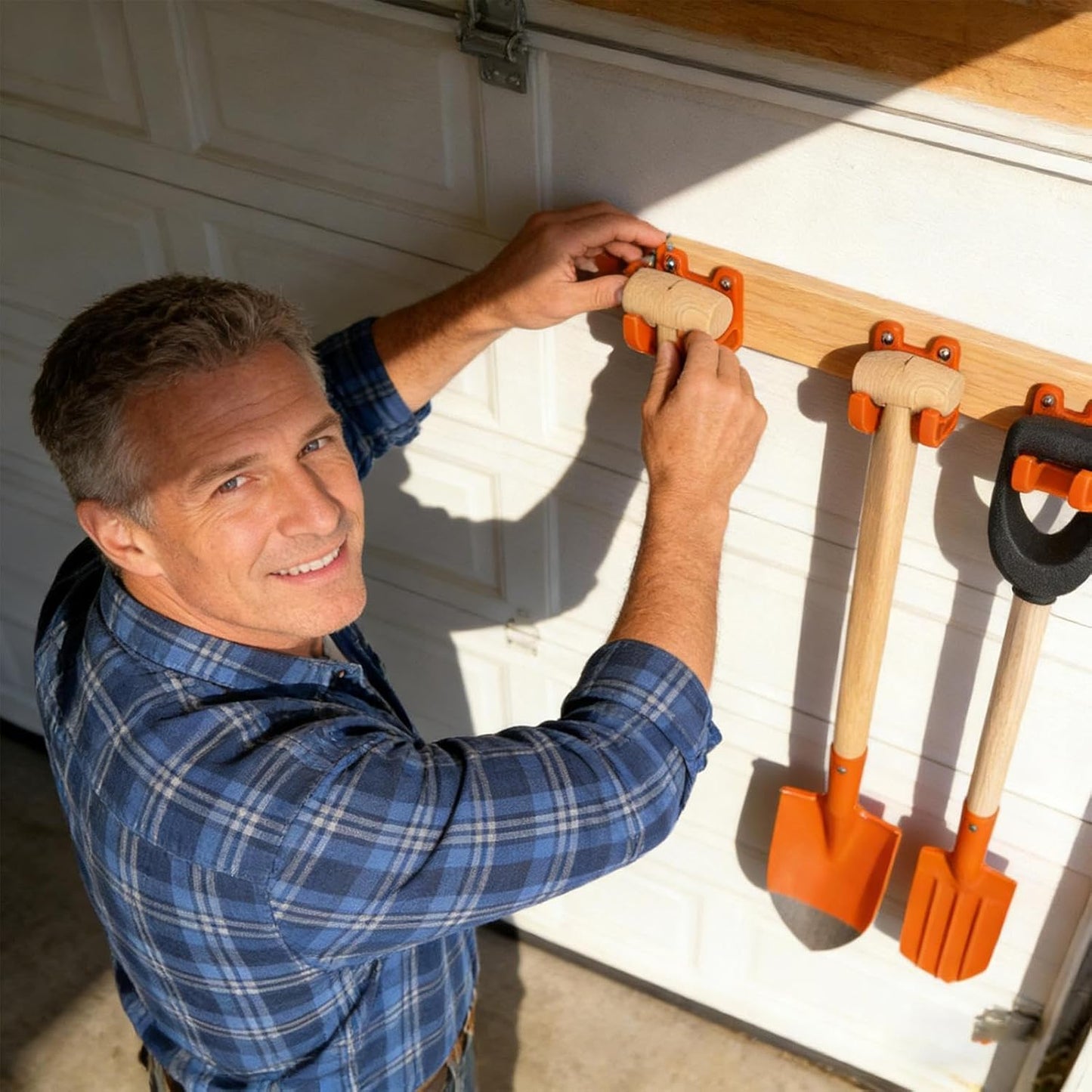 Garden Tool Hanger, Mop Broom Hooks, Rack with Wall Mount Shed Design,