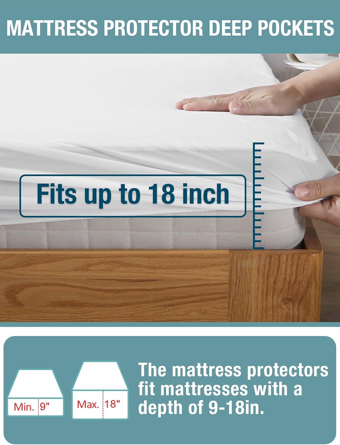 Bedecor Queen Waterproof Mattress Protector,Pee and Liquid Proof Cover for Pets, Elderly, and Incontinence, Fitted Deep Pocket for 9-18 Inch Deep
