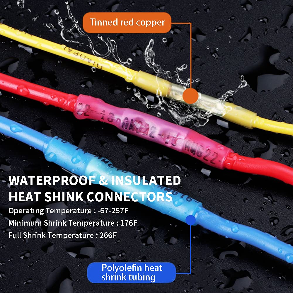 Heat Shrink Butt Connectors, 16-14 AWG 100Pcs Blue Waterproof Electric