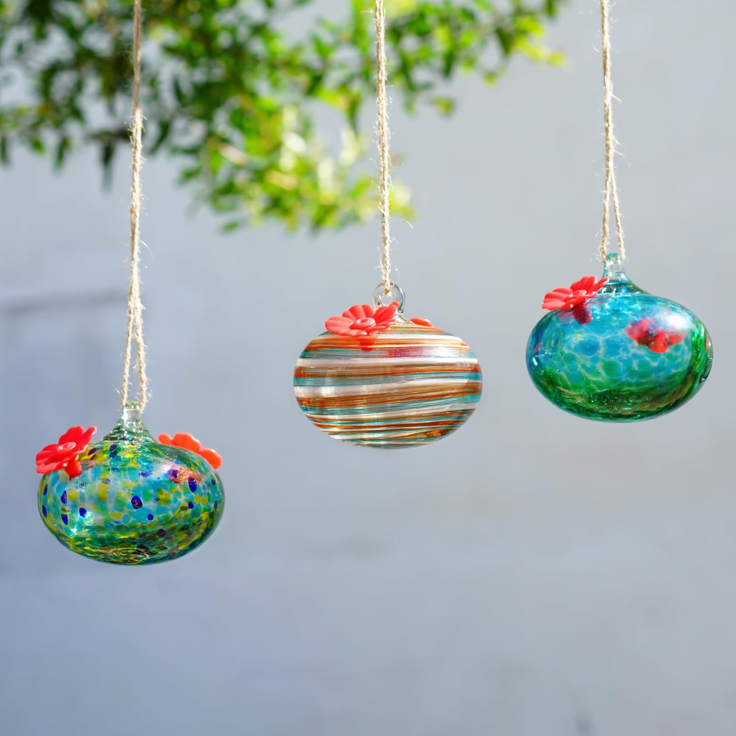 3PCS Small Glass Hummingbird Feeders for Outdoors 3inch Hand Blown Gla