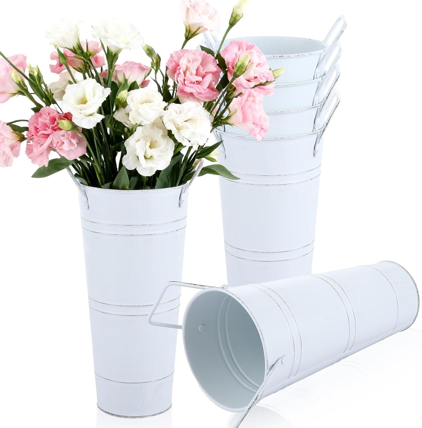MIVIDE 6 Pack 9 Inch Galvanized Flower Bar Buckets, Flower Buckets for