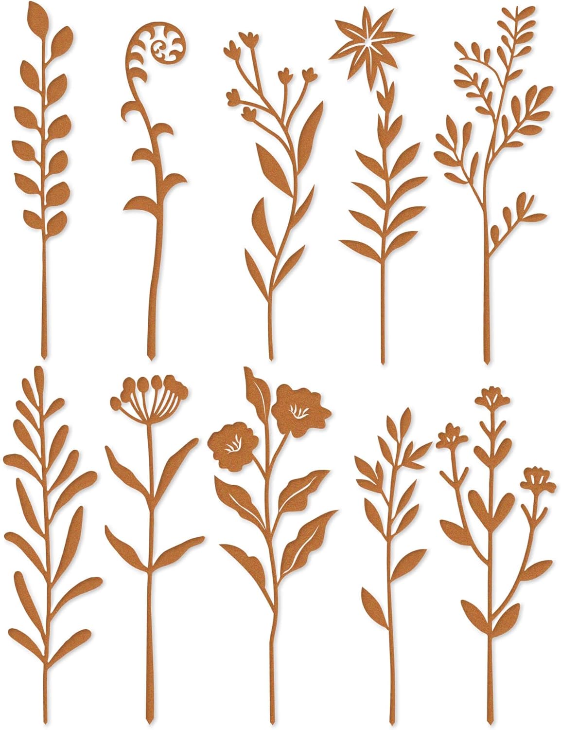 10pcs Metal Flowers for Garden - Antique Rust Finish Decorative Plant 