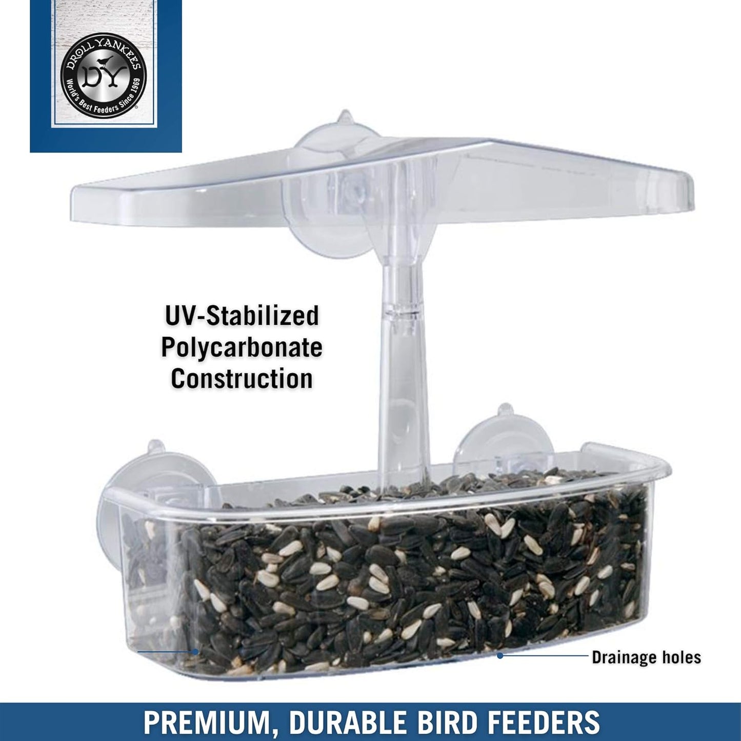 Droll Yankees Observer Window Bird Feeder with Suction Cups, 2 Cup Capacity, Clear
