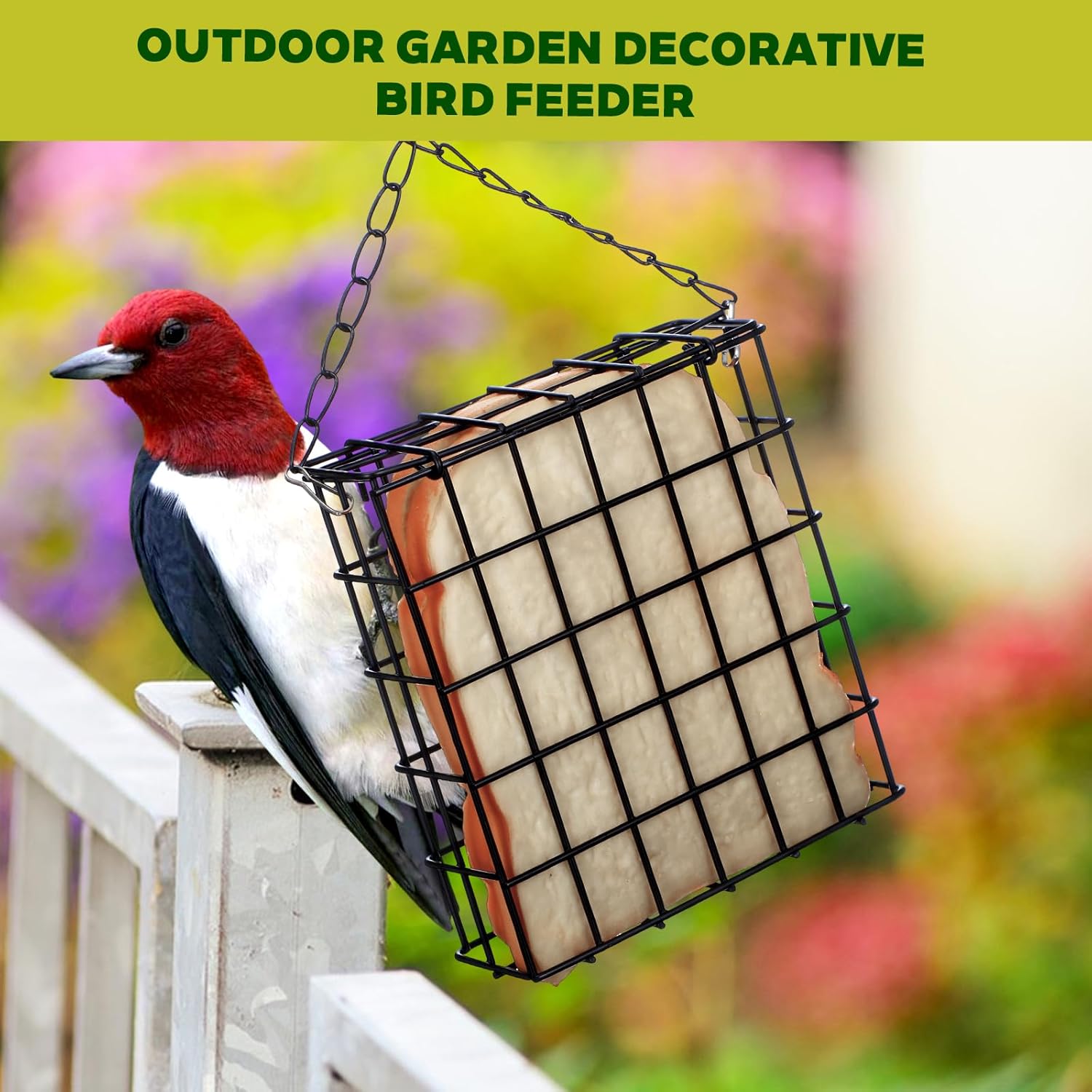 6 Pack Suet Bird Feeders, Outdoor Hanging Metal Cage for Wild Birds, S