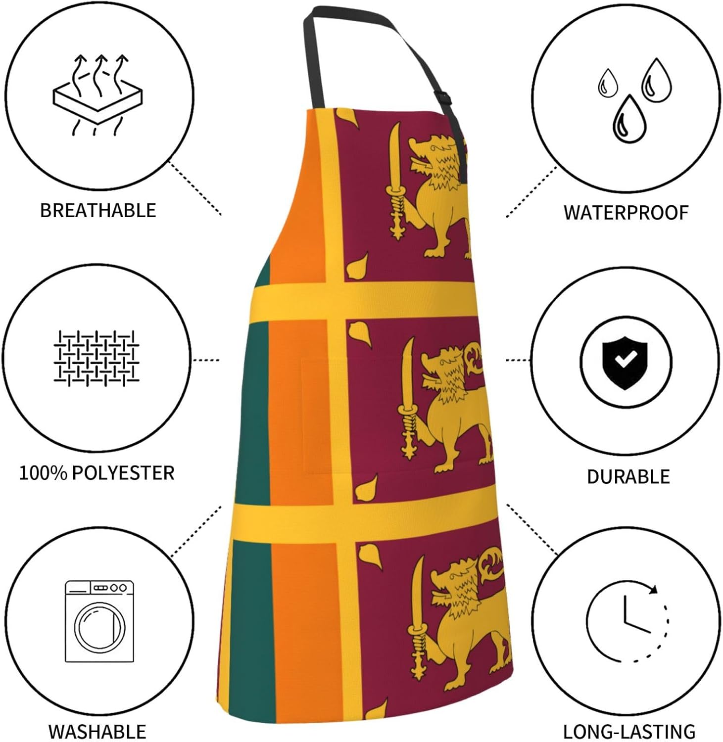 Sri Lanka Flag print Waterproof chef's apron with pocket apron for kit