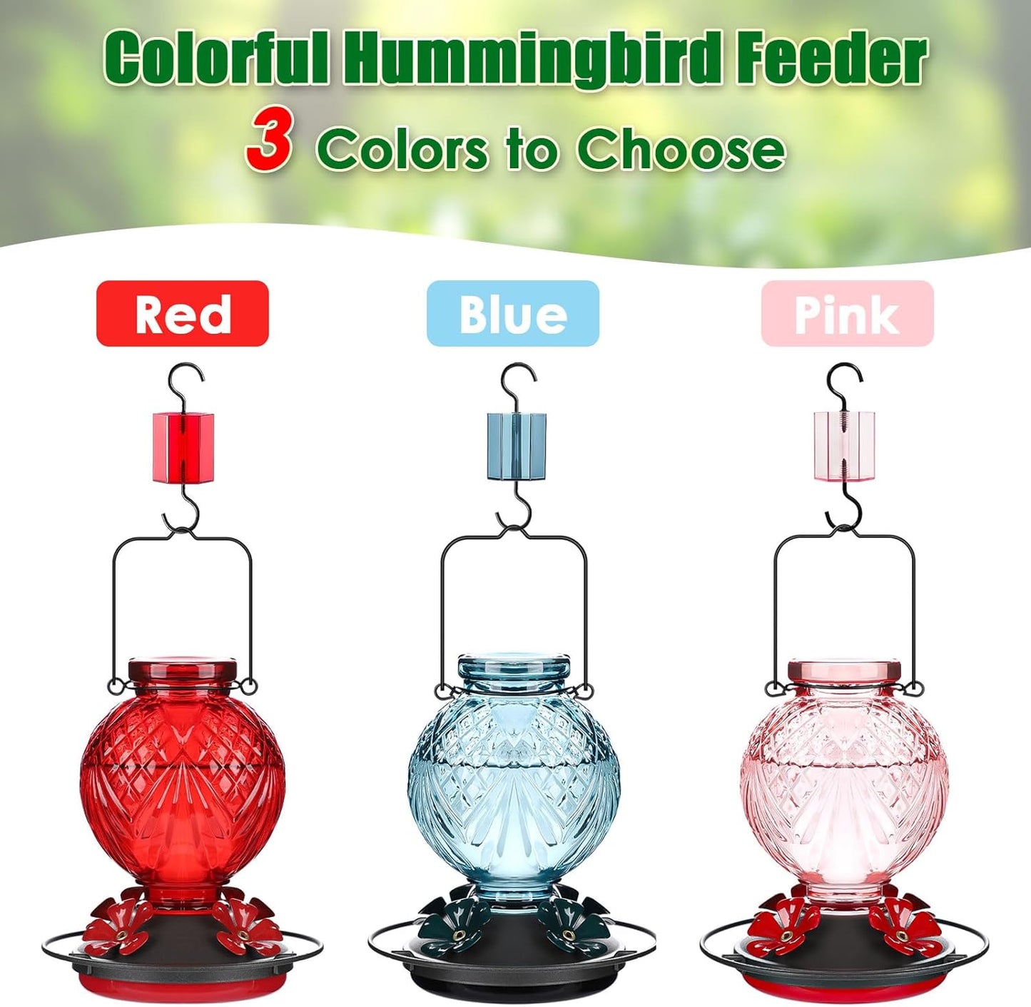 Glass Hummingbird Feeder for Outdoors Hanging, 20oz Bird Nectar Feeder