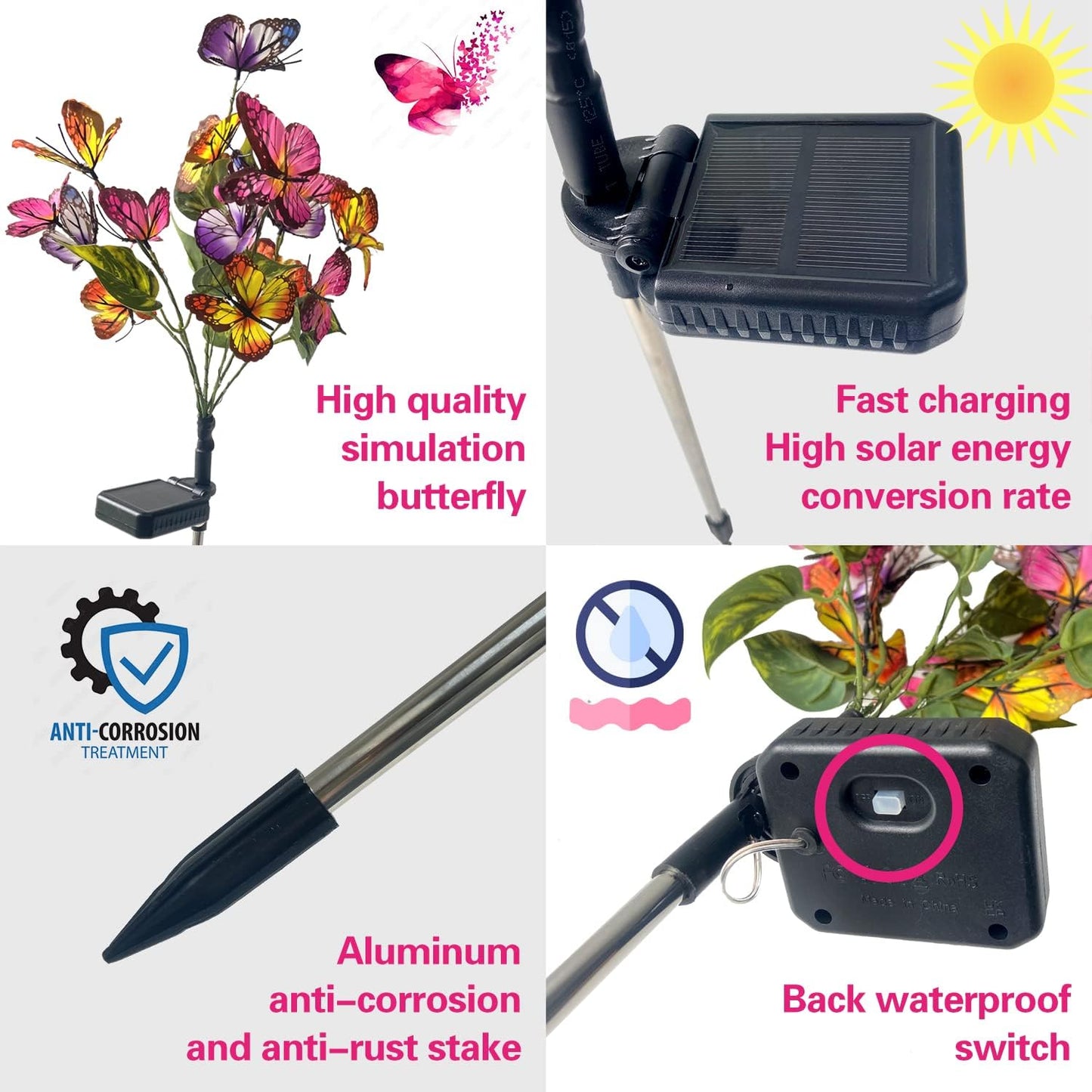Solar Lights Outdoor Garden Decorative Solar Stake with 2 Pack Decor Powered Waterproof for Garden Yard Pathway