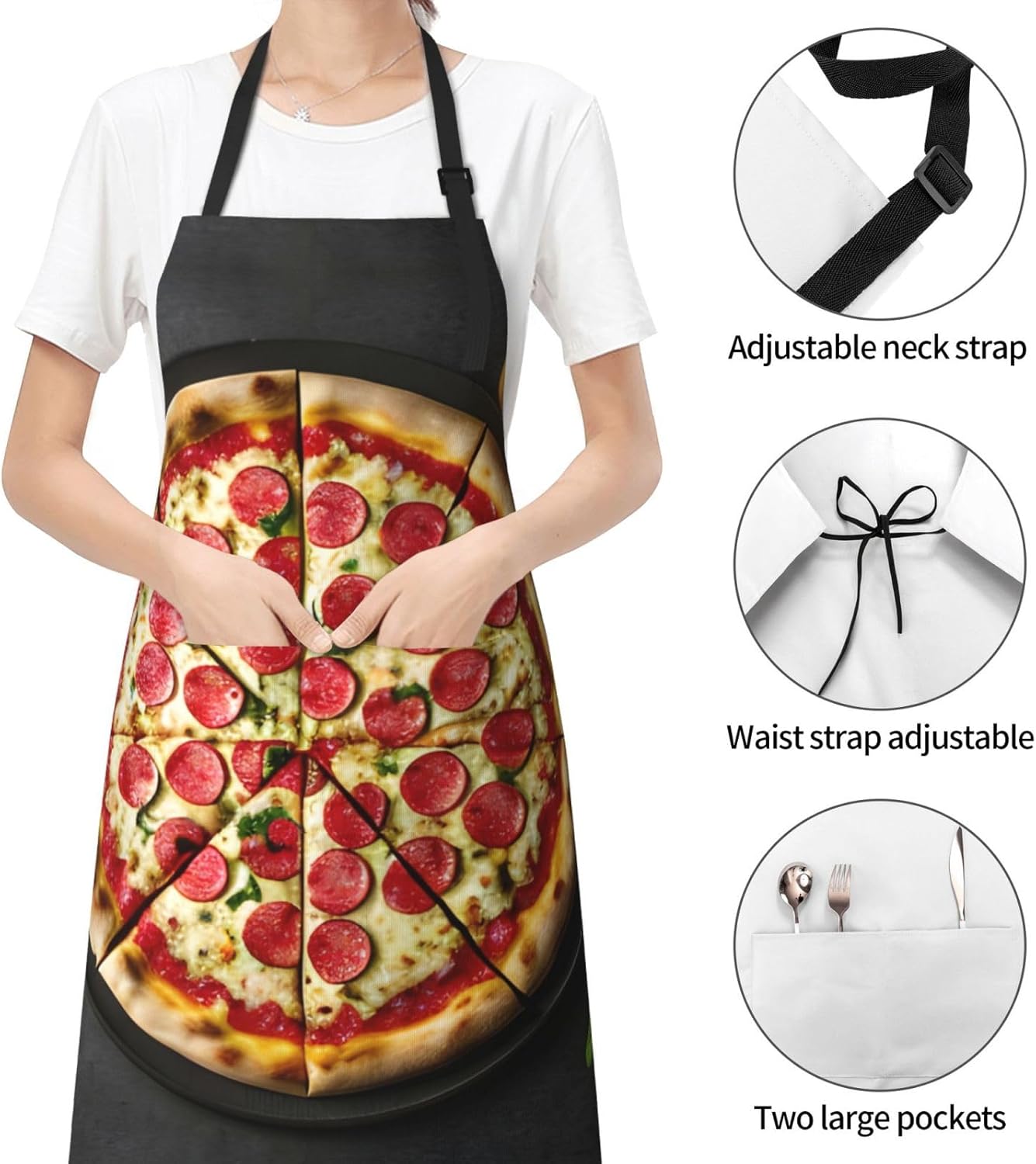 Large Pizza Print Laundry apron 28x33 In Waterproof Kitchen Apron with Pockets for Cooking Baking