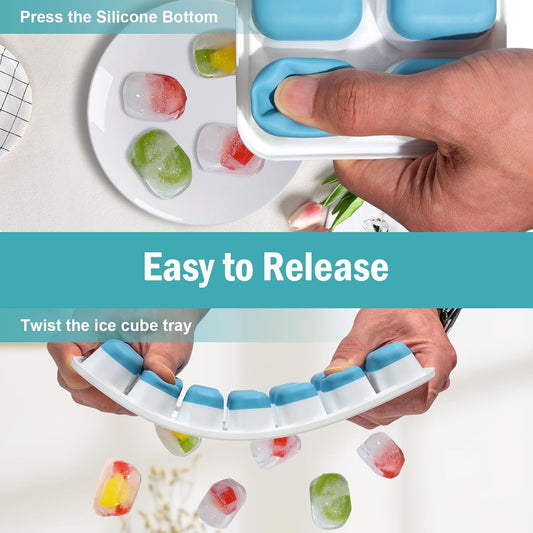 3 Pack Ice Cube Trays with Lids, Flexible Silicone Bottom for Easy Release, Stackable & Space-Saving Ice Molds, 1.2" Cubes Color-Coded (2 Green 1 Blue) for Juice, Coffee & Cocktails, BPA Free