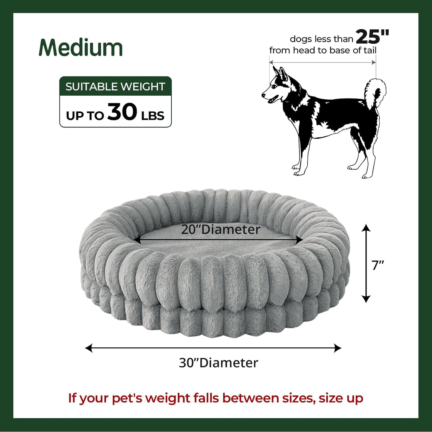 BALANCE Luxury Donut Dog Bed, 30 Inches Round Dog Bed Medium Size Dogs