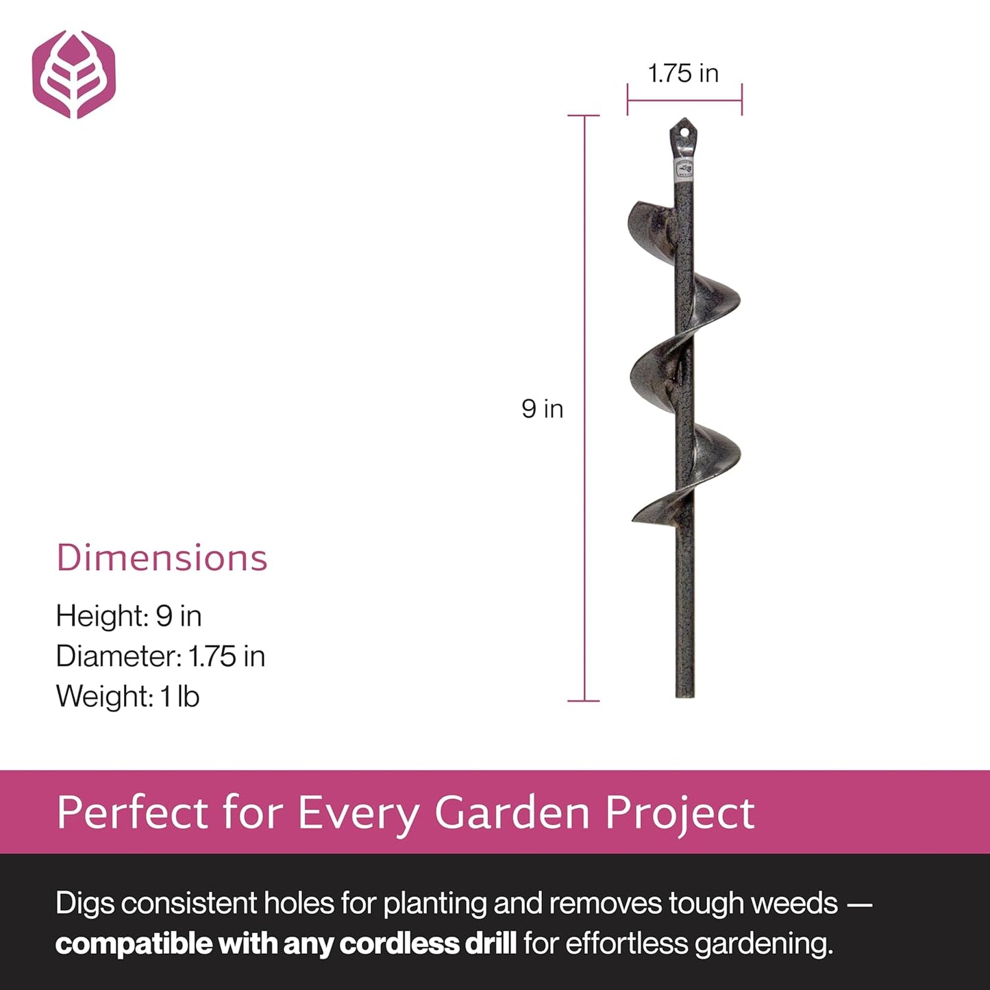 Yard Butler Roto Driller 9” Auger Drill Bit, IRT-1 - Digging Tool for Effortless Bulb Planting - Multi-Use Drill - Heavy-Duty Garden Tool - Power-Coated Steel - Rust-Resistant