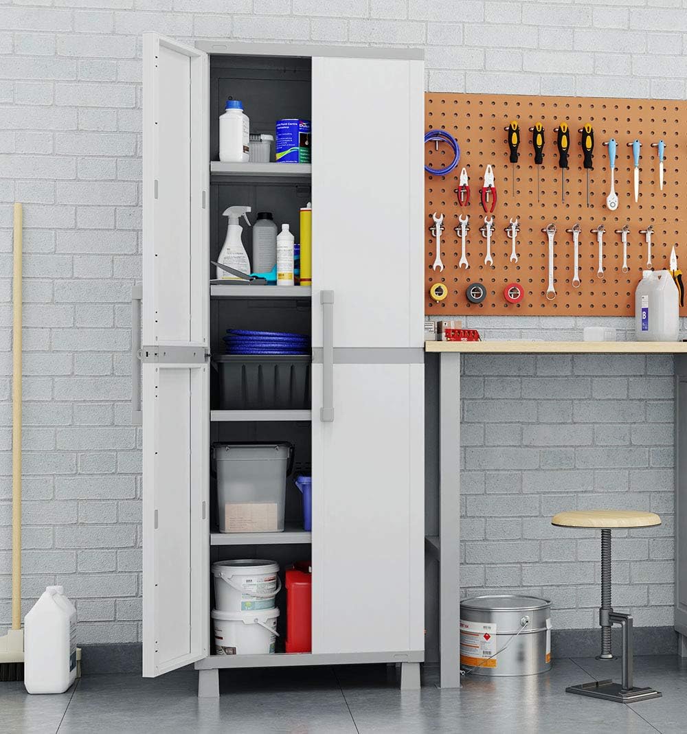 Keter Storage Cabinet with Doors and Shelves for Laundry Room, Garage,