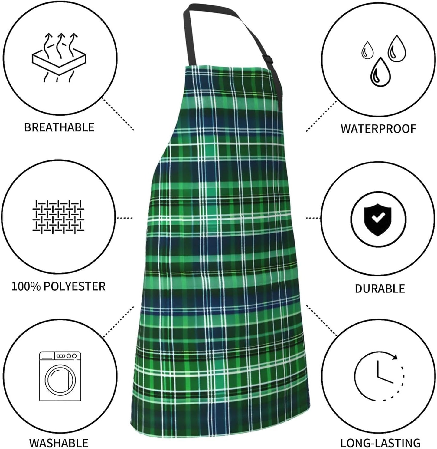 Blue and Green Scottish Tartan print Waterproof apron with pocket adjustable cooking apron for adult kitchen bibs to bake