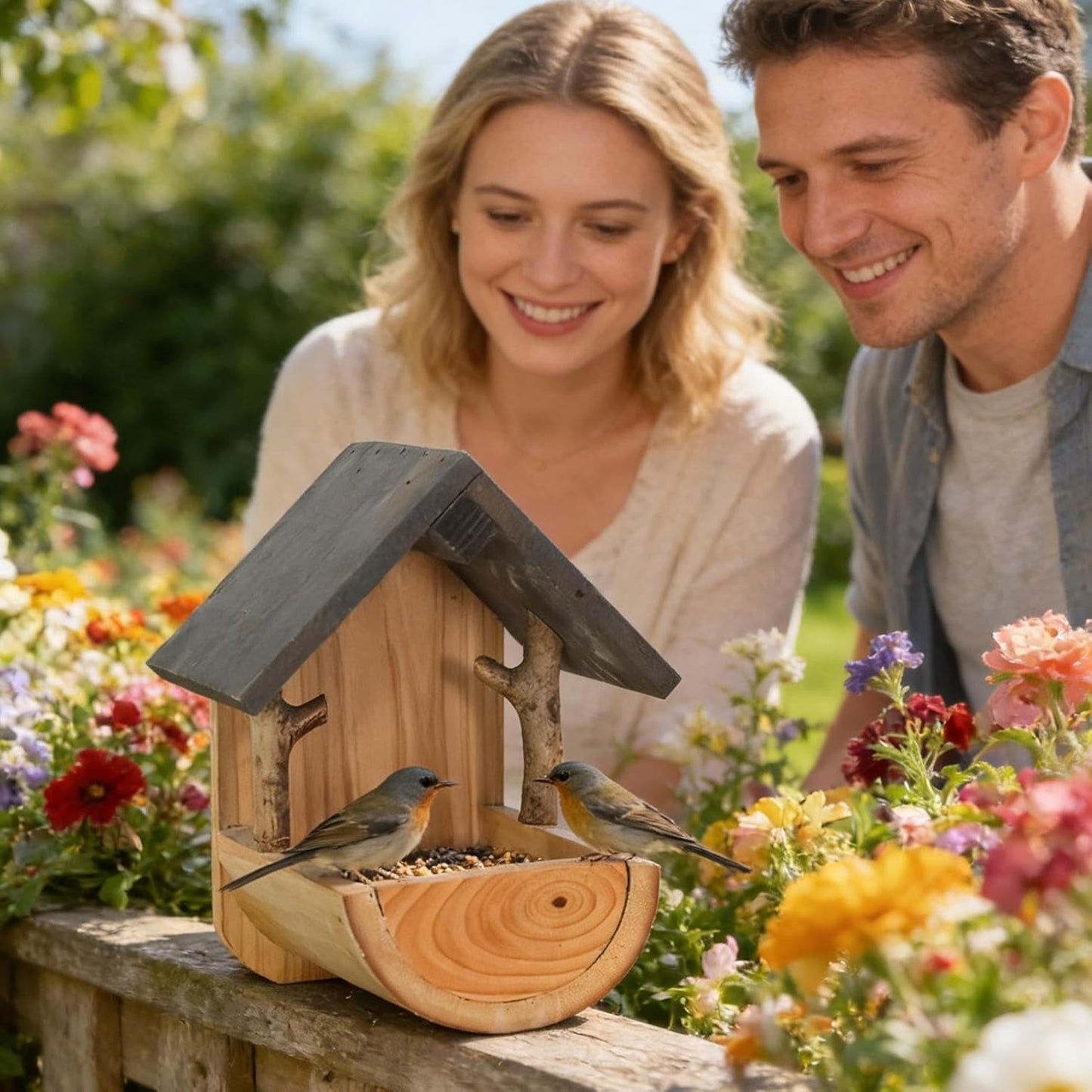 Bird Feeders for Outdoors Wooden Wall Mount - Weatherproof Feeding Tool | 7 Inch Balcony Bird Feeder for Watching Viewing Feeding Food Pet Aviary Finch Home Garden Outdoor Decorative Feeder Station