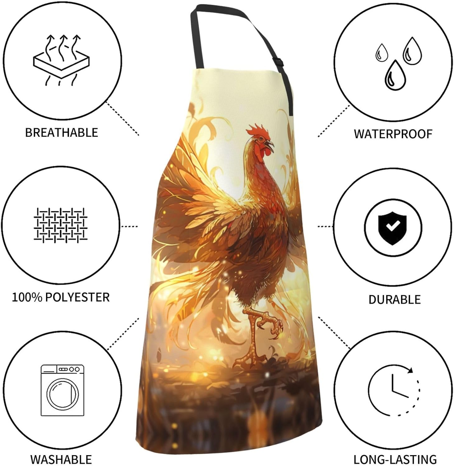 Shine Rooster print Waterproof apron with pocket adjustable cooking ap