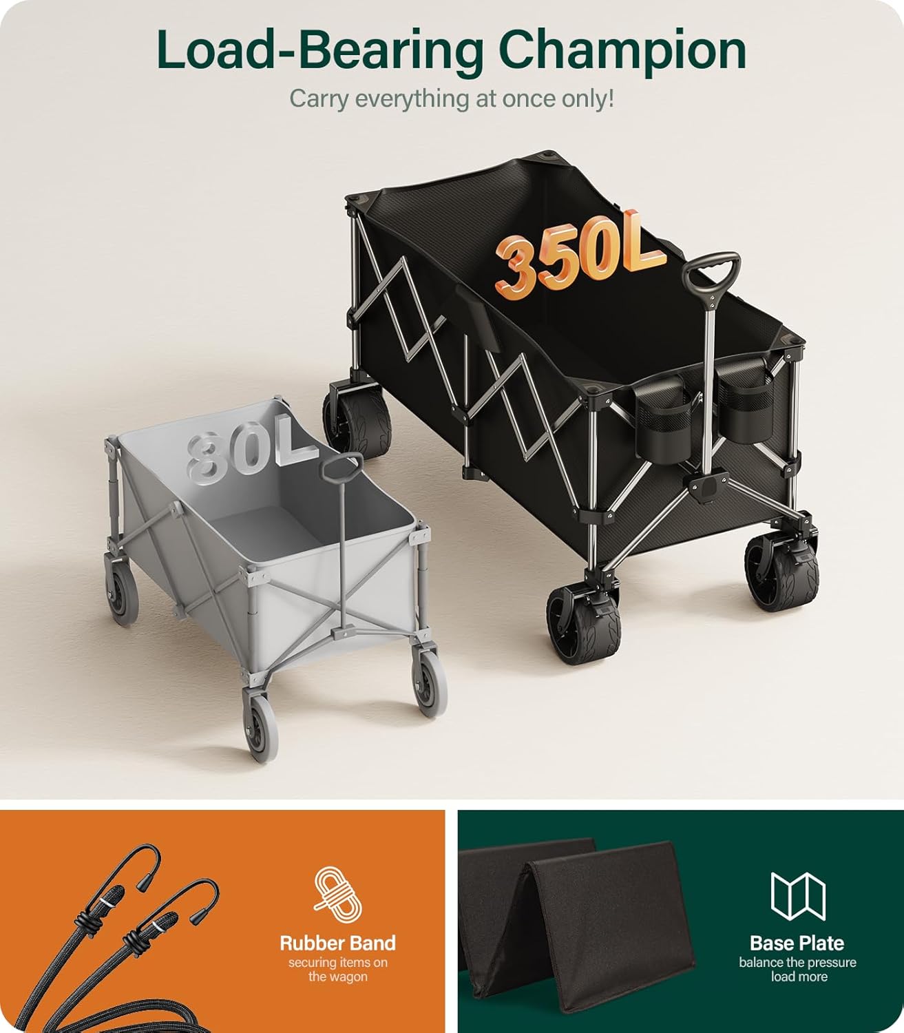 440Lbs Collapsible Wagon Cart,Beach Wagon with Big Wheels,Utility Wago