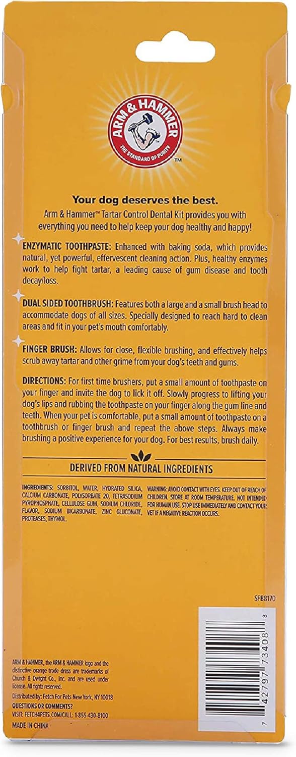 Arm & Hammer for Pets Tartar Control Dog Dental Kit, Enzymatic Toothpa