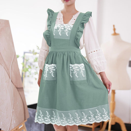 Vintage Aprons for Women with Pockets Cute Lace Ruffle Adjustable Apro