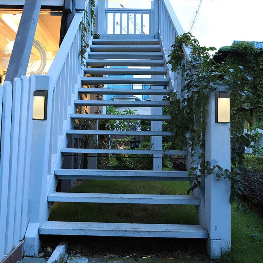 Outdoor 2PCS Solar Lights Wall Lamp Waterproof Rectangle Black Aluminum Acrylic Lampshade LED Garden Villa Decorative Control Vintage Sconce(6PCS)