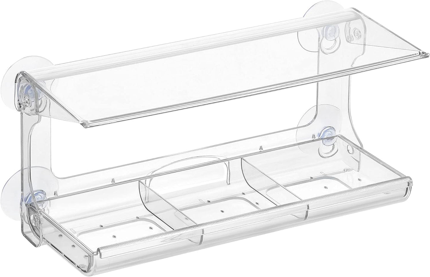 D.F. Omer Window Bird Feeder with 3 Section Tray and Roof Cover, Weatherproof Outdoor Suction Cup Hanger Acrylic Plastic Bird Feeder , Clear