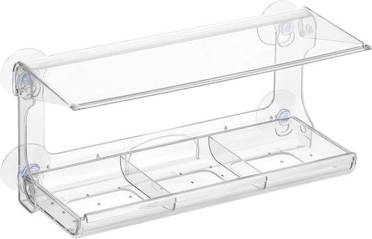 D.F. Omer Window Bird Feeder with 3 Section Tray and Roof Cover, Weatherproof Outdoor Suction Cup Hanger Acrylic Plastic Bird Feeder , Clear