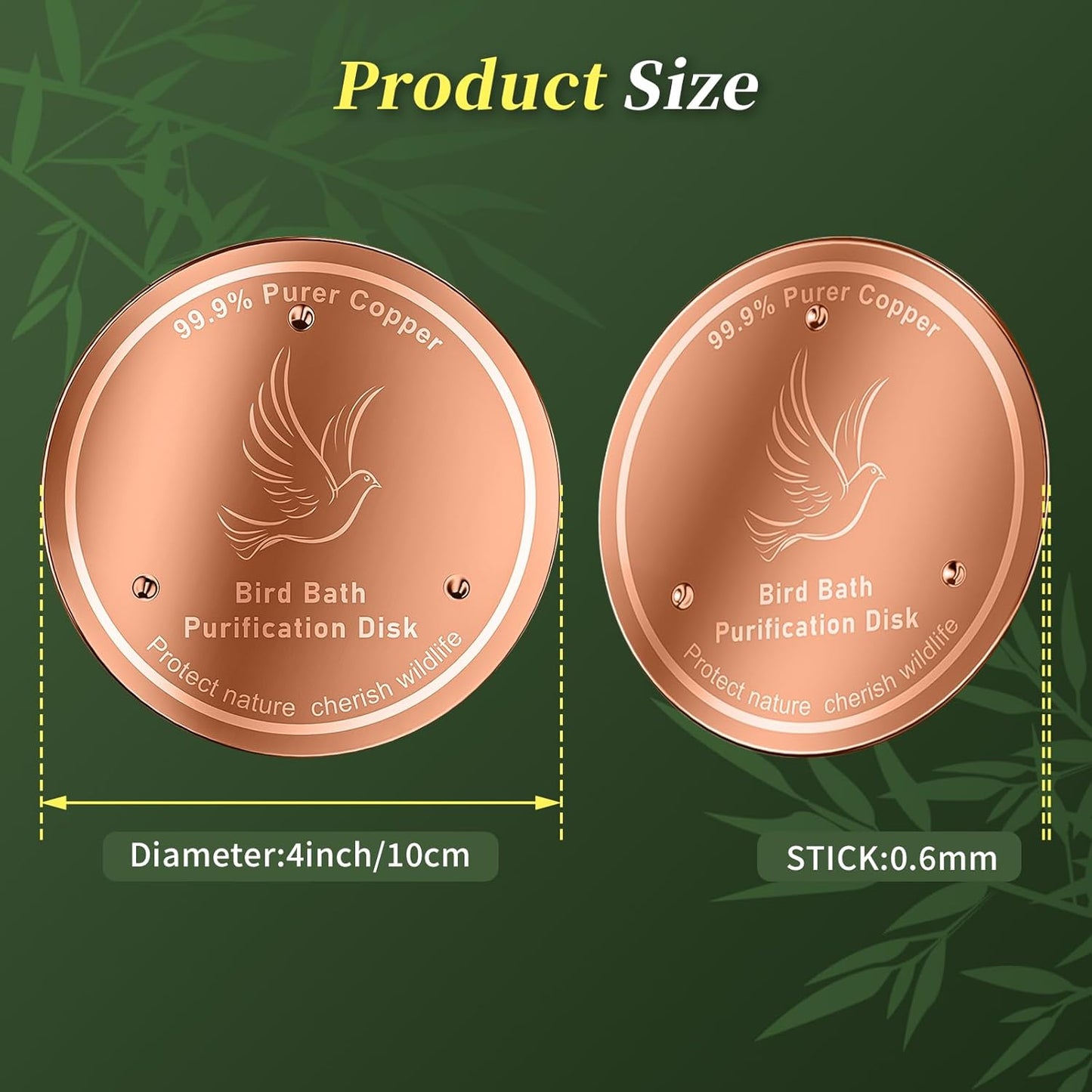 99.99% Pure Copper Cleaning Tray, 0.6mm 2-Piece Birdbath Copper Tray, equipped with a three-point support to ensure physically safe cleaning of water, for year-round use, outdoor birdbaths and bowls