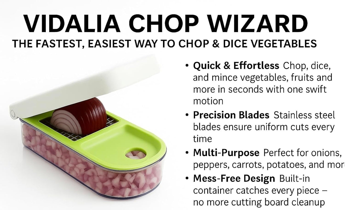 Vidalia Chop Wizard, Vegetable and Fruit Chopper with 2 Cup Base, Stai