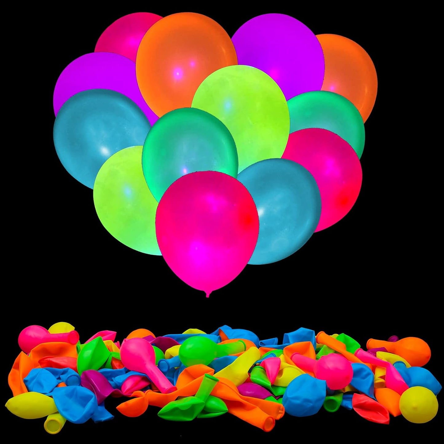 100 Pcs UV Neon Balloons, Neon Glow Party Balloons UV Black Light Ball