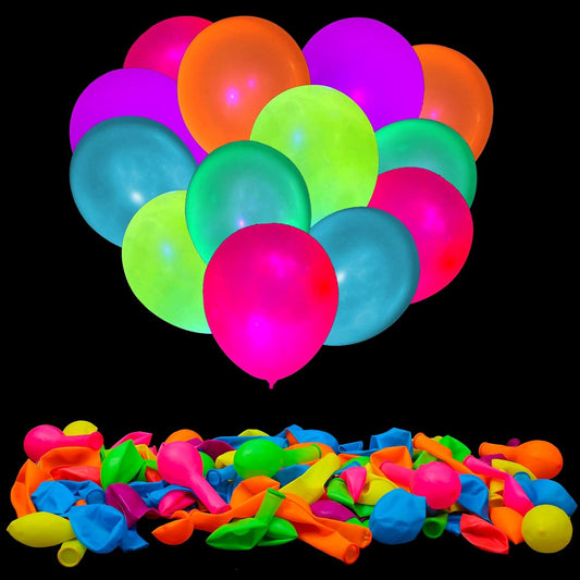 100 Pcs UV Neon Balloons, Neon Glow Party Balloons UV Black Light Ball