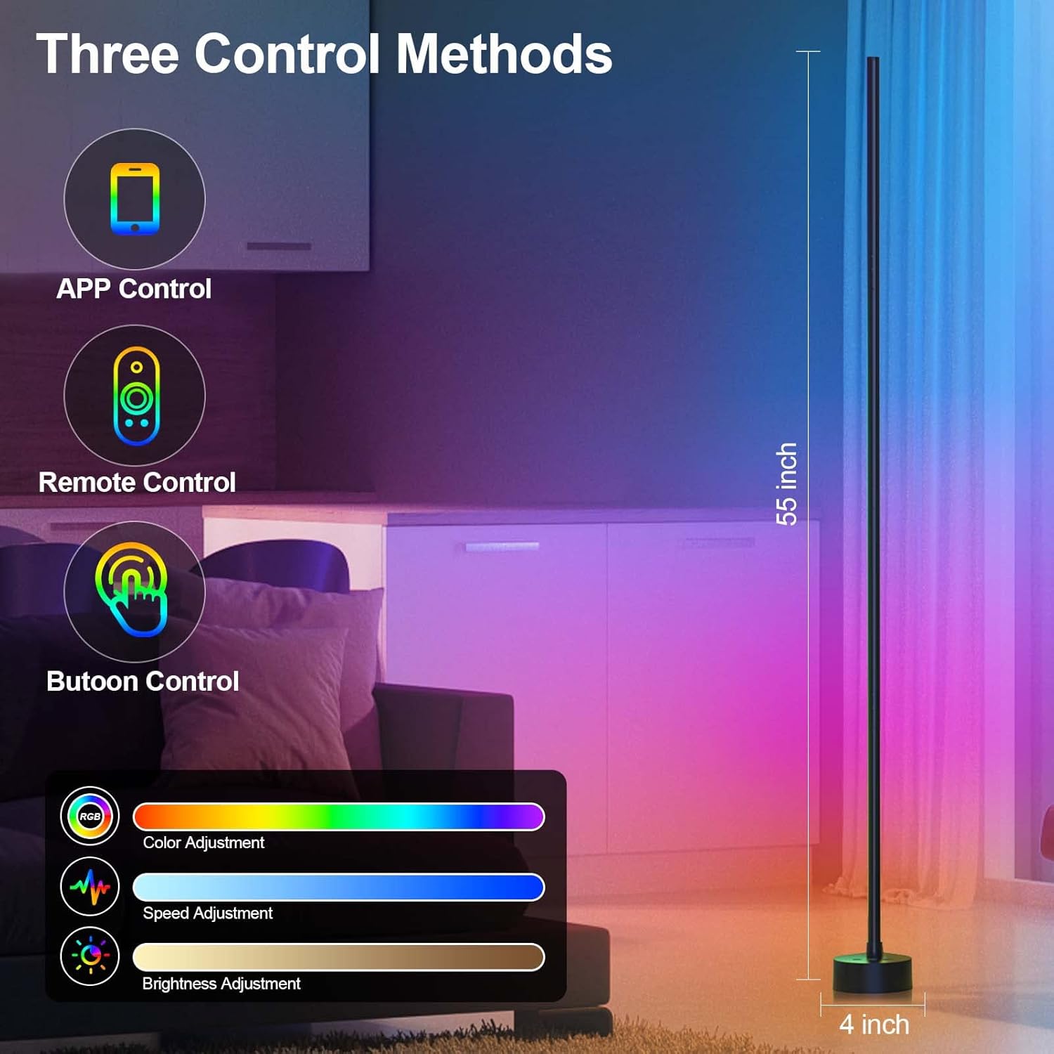 Corner Floor Lamp - Smart RGB LED Corner Lamp with App and Remote Cont