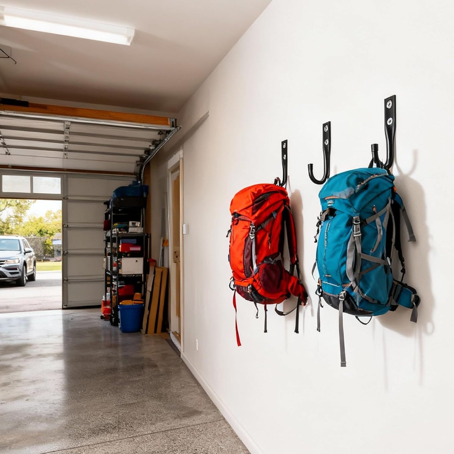 6-Pack Heavy Duty Metal Wall Hooks,Industrial Garage Storage Hooks Large Utility Hook Garage Organizer, J Hooks,Garden Tools, Bicycles/Ladder Outdoor Use